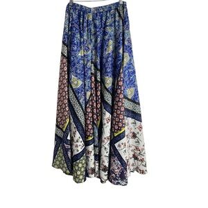 new| long skirt| Small | Cupio Boho  | Maxi Peasant Skirt | Floral Flowy Silky